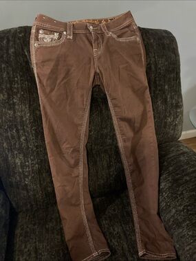 Brown Embroidered Pocket Skinny Jeans